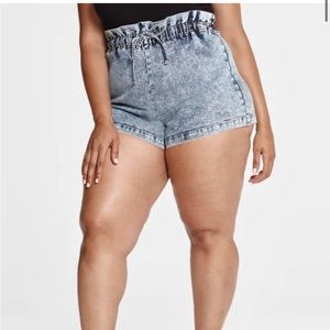 Paperbag Tie Waist Denim Short Shorts